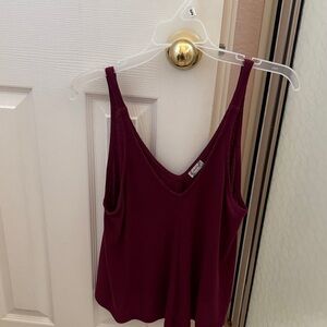 Free People Intimately Rich Burgundy Deep V Tank